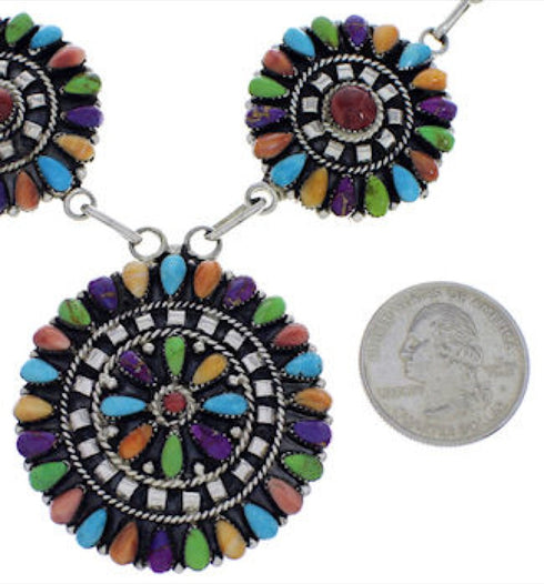 Multicolor Southwest Sterling Silver Link Necklace Set PX37831